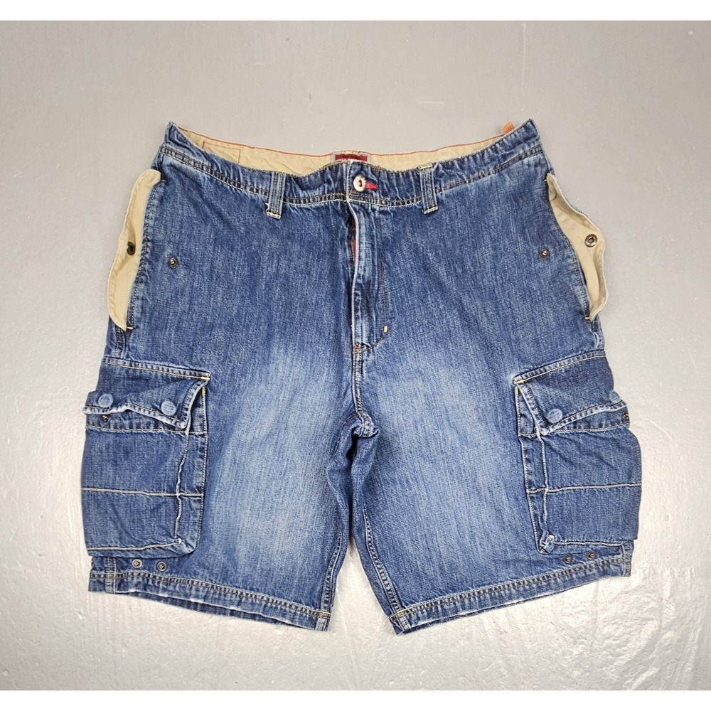 Tommy Hilfiger Jean Shorts Mens 36 Blue Baggy Cargo Distressed Red Label Denim
